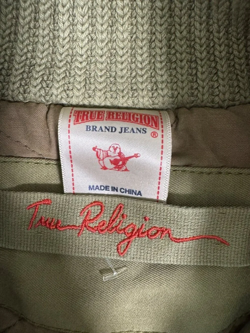 True Religion Military Green Bomber Funnel Knit Jacket Womens XS Stylish Casual - Picture 8 of 16